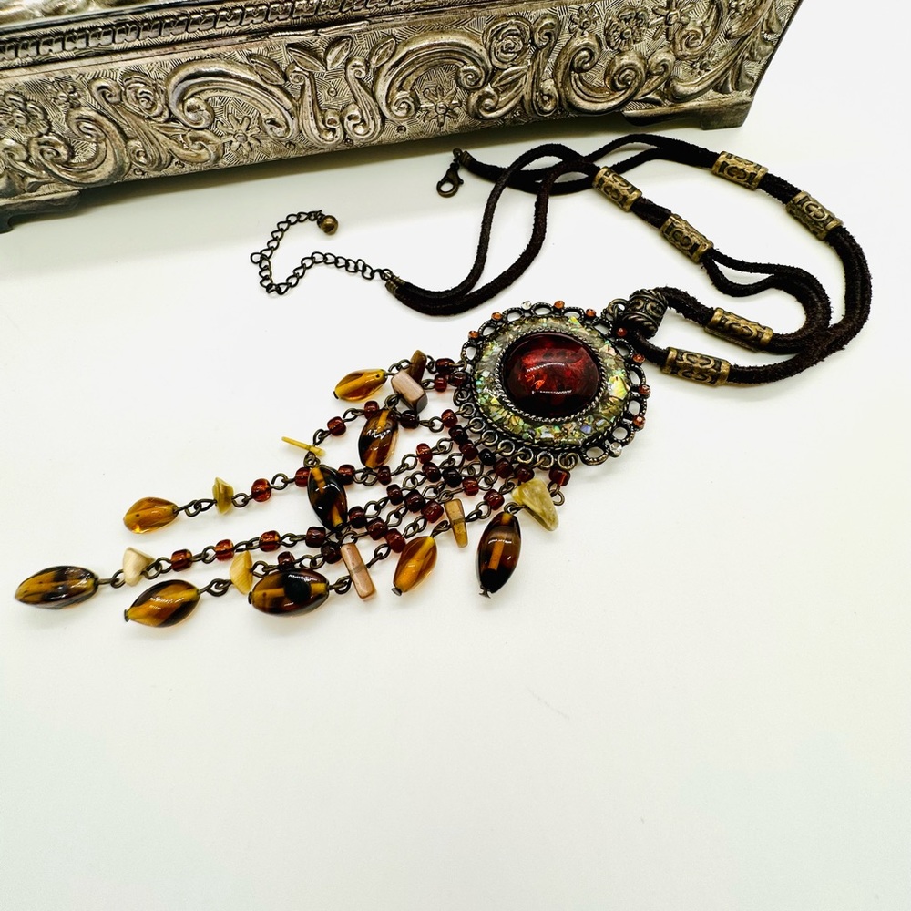 Vintage Inlay Ornate Medallion Necklace